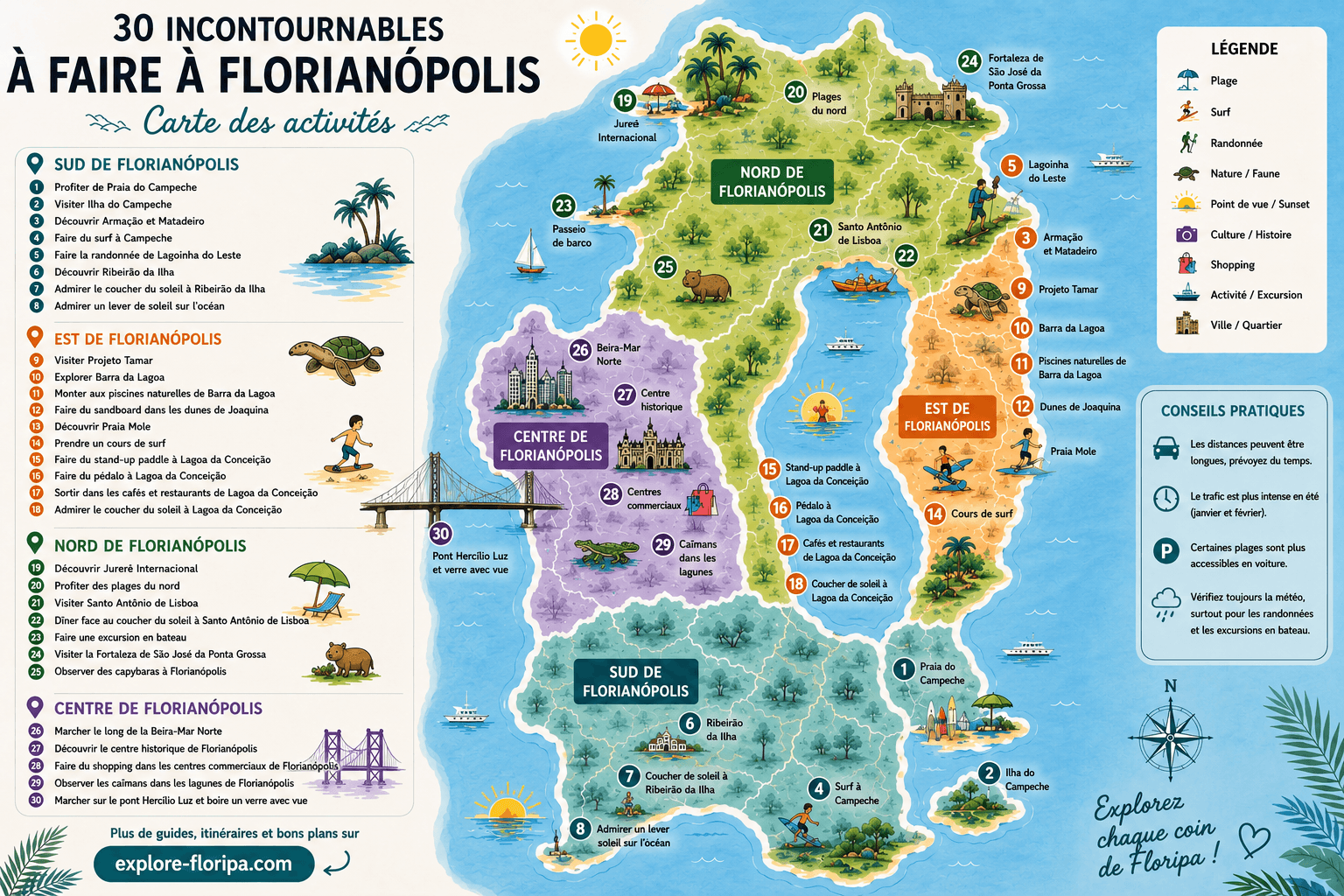 carte que faire à florianopolis: 30 activités incontournables par régions